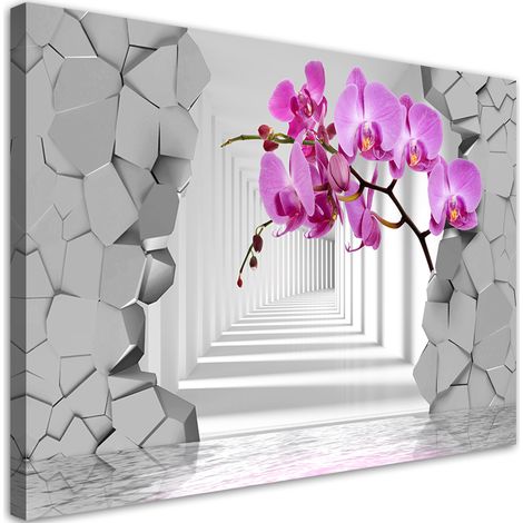 Quadro su tela, Orchidea su uno sfondo 3D astratto - 60x40 (1/4)
