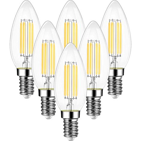 Ampoule LED Filament Vintage Bougie E14, 6W (équiv. 60W), Blanc Chaud 2700K 750LM, Lot de 6