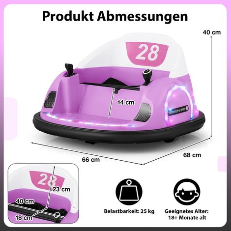 12V Kinder-Elektroauto mit Fernbedienung, Pink, 360°-Drehung