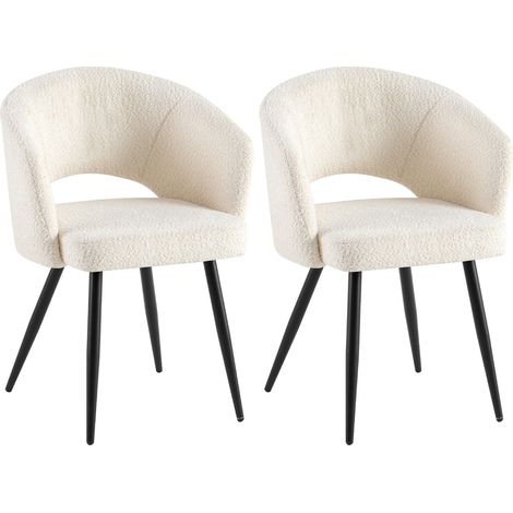 Lot de 2 chaises repas 58x53x81 cm en tissu bouclette blanc
