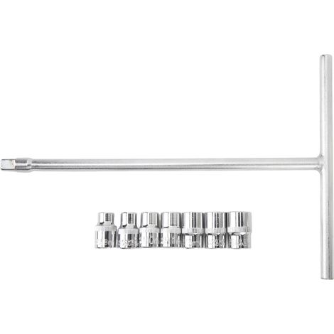 Clé en T 3/8in avec douilles 8-14mm, manche rotatif, tournevis à douille économiseur d'effort, outil de vissage rapide pour mécanique auto, jeu de 7 pièces, acier chromé. (1/5)