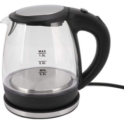 Elektrischer Wasserkocher aus Glas, 2000 W, großes 1-Liter-Fassungsvermögen, automatische Abschaltung, blaue Kontrollleuchte, 220–240 V europäischer Stecker (1/5)