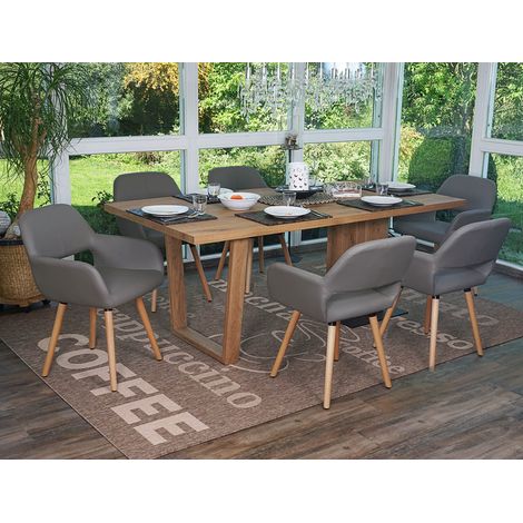 6x chaise de salle à manger Altena II, fauteuil, design rétro des années 50 - similicuir, taupe (1/5)