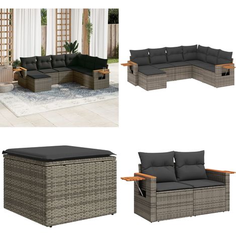 7-tlg. Garten-Sofagarnitur mit Kissen Grau Poly Rattan - Gartensorte - Gartenmöbelset - PE-Rattan Möbel - Outdoor Lounge Set - Esszimmergarnitur - Home & Living (1/5)