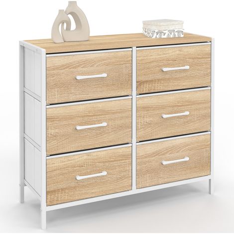 Kommode mit 6 Schubladen aus Stoff UTAH 80 cm Aufbewahrungsmöbel Industriedesign Holz und Weiß