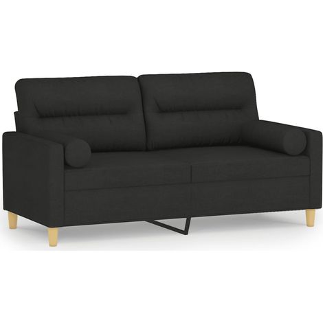 Canapé Sofa 2 places avec oreillers décoratifs noir 140 cm tissu (1/5)