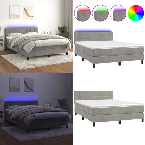 Sommier à lattes de lit avec matelas LED Gris clair 140x190 cm - Lit Plateforme - Lit Capitonné - Lit Design - Lit Velours - Lit Avec Éclairage Led - Home & Living (1/5)