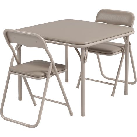Ensemble Table Chaises Pliantes Activité Enfant 3PCS Coussin PU beige (1/5)