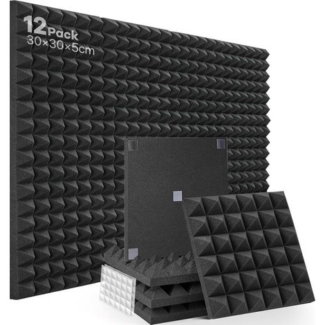 Panneaux acoustiques ignifuges haute densité (pack de 12), 30x30x5 cm, pour studios d'enregistrement, bureaux et salles de jeux (1/5)