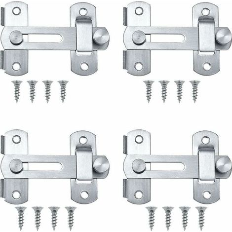 Loquet Porte, Loquet Coulissant, 4 Pcs Loquet De Porte, Loquet De Porte En Acier Inoxydable, Peut Être Utilisé Comme Loquet Coulissant Pour Portes, Fenêtres, Portes De Jardin (4inch) (1/5)