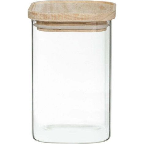 Juego de 4 tarros apilables de vidrio y madera con tapas herméticas Atmosphere.