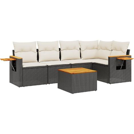 Maison Exclusive - Set Divano da Giardino 6 pz con Cuscini Nero in Polyrattan (1/5)