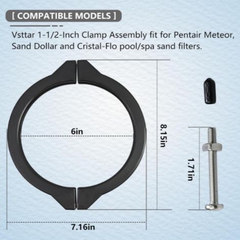 Collier de serrage 1-1/2 pouce pour vanne de filtre à sable Pentair Meteor – Acier inoxydable – Fixation antirouille – Étanchéité parfaite – Autlead