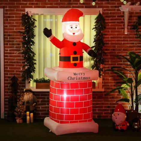 Papá Noel Hinchable con Chimenea Navidad Hinchable con 2 Luces LED e Inflador Eléctrico 80x70x210 cm Multicolor (1/5)