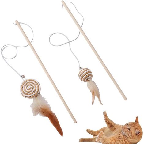 2-teiliges Katzenangel-Set mit Glöckchen – Interaktives Katzenspielzeug mit Maus- und Fischmotiv – Mit Glöckchen und Lichterkette (1/3)