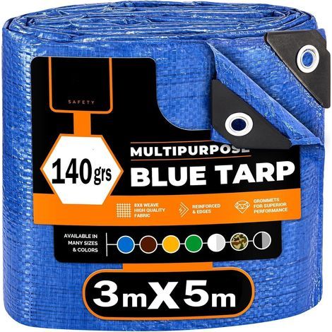 Plane 3x5m 140g, Metallösen, Wendbares blau/schwarzes Gewebe, Schutz im Freien (1/5)