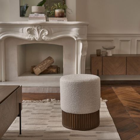 Pouf en mindi massif et tissu bouclette 38 cm (1/4)