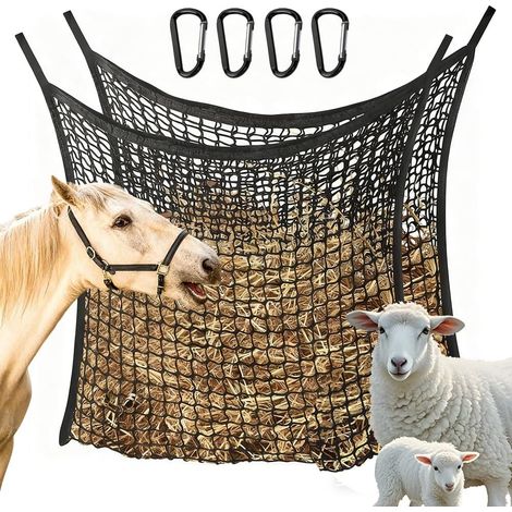 Juego de 2 redes de heno, redes de heno para caballos con 4 bucles, capacidad de carga hasta 8 kg, red de heno redonda para caballos, para remolques de caballos, caballos, ovejas, ganado, pastos (1/5)