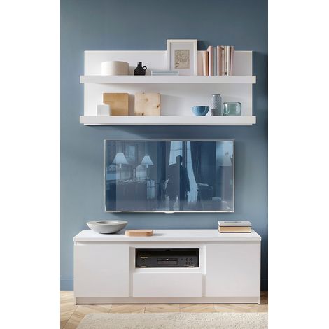 TV-Möbel Kombination aus Lowboard und Wandboard in weiß FORTALEZA-129, B/H/T ca. 135,4/200/45 cm (1/5)