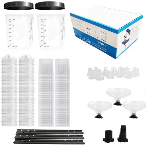 Gobelet de Mélange pour Peinture 400ml, Coupe de Calibration pour Pistolet à Peinture Automobile, Pot à Peinture Jetable en Plastique avec Couvercle et Échelle de Mesure (1/3)
