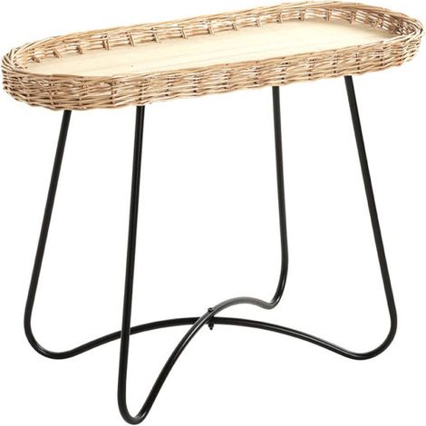 Table d'Appoint Osier "Irène" 70cm Naturel & Noir (1/3)