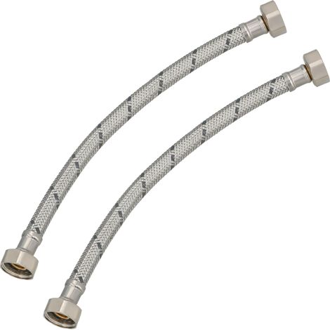 KOTARBAU® Lot de 2 Flexible Robinet 1/2"x1/2" - Tuyau Robinet 30cm - Acier Inoxydable - Rallonge Robinet Cuisine Flexible - Tuyau Robinet Cuisine Flexible - Tuyau Flexible Plomberie - Argent (1/4)