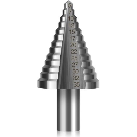 Punta per trapano a gradini, fresa conica a doppia fessura (5 mm-35 mm) con rivestimento in titanio, solida, perfetta per la foratura con cacciavite su acciaio, legno, ottone, alluminio, PVC