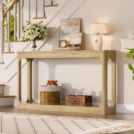 DESMIU Table console 140 cm avec 2 étagères ouvertes pour salon, entrée et couloir, en MDF, naturel (1/5)