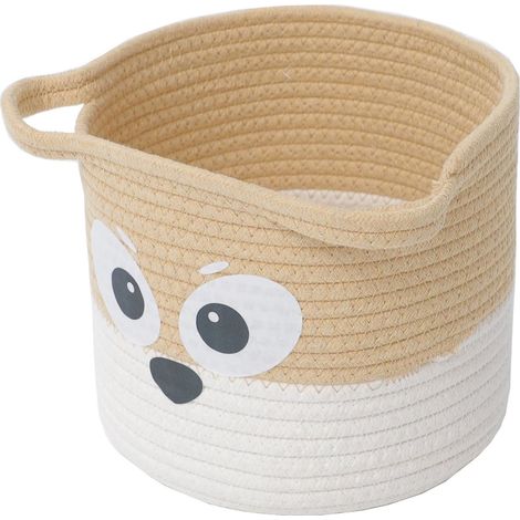 Panier de rangement tressé rond avec anse - Petit panier d'étagère tressé - Panier en tricot blanc - Panier de rangement pour étagère/enfants/cadeau (blanc + beige) (1/5)