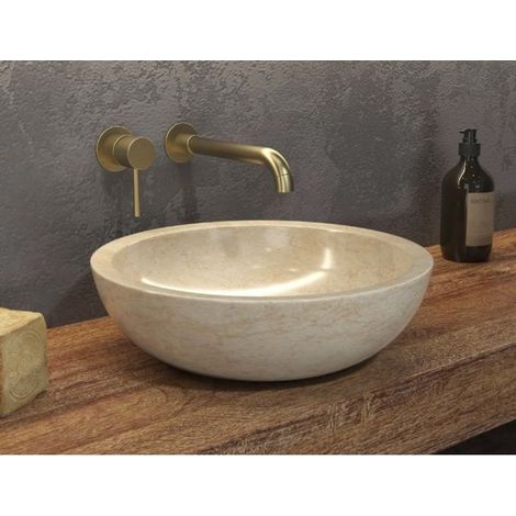 Vasque ronde ELENA CREAM à poser 40 x12 cm en pierre