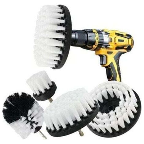 Set di 5 spazzole per la pulizia del trapano, adatte per trapani, auto, piastrelle, tappeti, vasche da bagno, cucine, WC, colore bianco. (1/4)