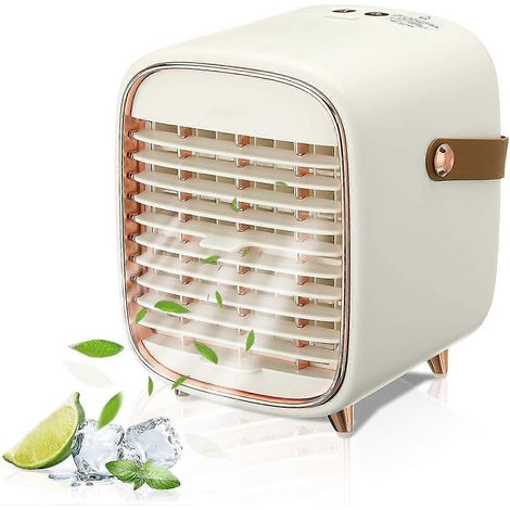 Climatiseur portable, rafraîchisseur d'air à 3 vitesses, ventilateur avec fonction de pulvérisation et minuterie, mini climatiseur pour la maison, le bureau, la chambre, la cuisine, etc. (1/5)
