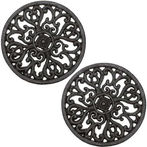 Lot de 2 dessous de plat ronds en fonte, dessous de plat de 17 cm pour casseroles et poêles, support rustique en fonte pour assiettes et plats. (1/5)