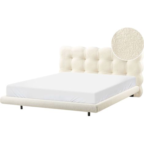 Bett mit Lattenrost Bouclé SOULISSE 160 x 200 cm Cremeweiß