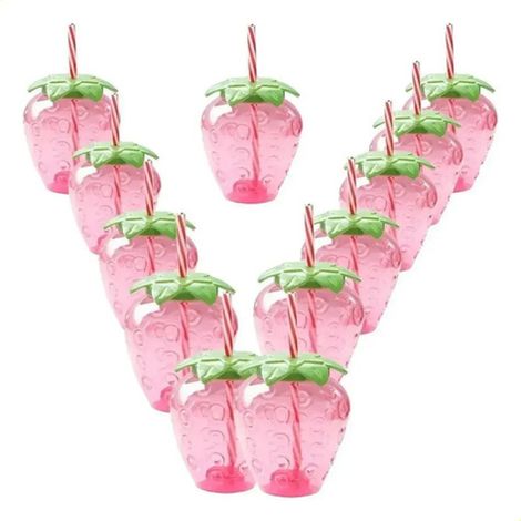 Beyamis Joli gobelet à paille rouge transparent, décoration fraise tropicale (lot de 12)