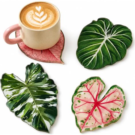 Ensemble de 4 sous-verres en acrylique à motif de feuilles de plantes tropicales, sets de table faciles à nettoyer et résistants à la chaleur (1/5)