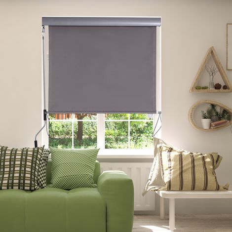 Outsunny Senkrechtmarkise Balkonmarkise Vertikalmarkise Windschutz Seitenrollo Sichtschutz mit Handkurbel Polyesterstoff+Aluminium Grau 200 x 120 cm