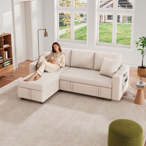 Canapé convertible moderne, canapé avec des pieds d’assistance, en position couchée. Vidéo disponible. (1/5)