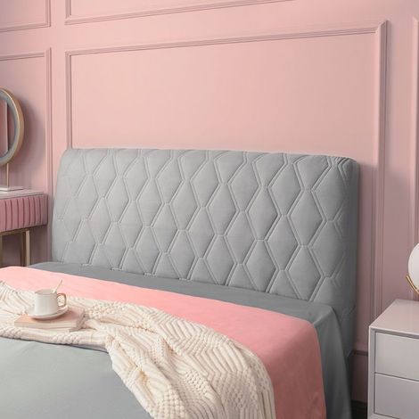 Housse de tête de lit, adaptée au lit double pleine grandeur, housse de tête de lit coulissante matelassée, housse de protection anti-poussière souple (gris clair, grand lit : 160 cm (63 pouce