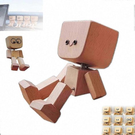 Figurine magnétique en bois charmante, 12 expressions amusantes, pieds tremblants, déco tableau de bord auto (1/5)