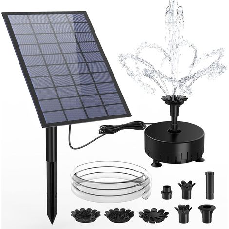 Fontaine Solaire 7W pour Bain d'oiseaux avec 15 Buses de Bricolage Tuyau d'eau et Piquet pour Jardin, étang, Piscine, Extérieur Avec tuyau d'eau et piquet pour jardin étang piscine et extérieur. Pomp (1/5)