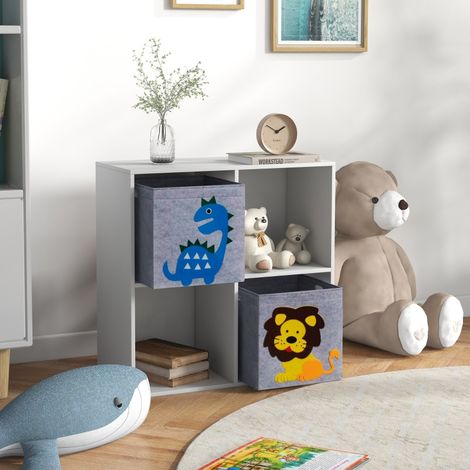 Estantería infantil organizadora (61.8x29.9x61.8 cm), con 4 cubos de almacenamiento, 2 cajones, con sistema antivuelco, madera, blanco (1/5)