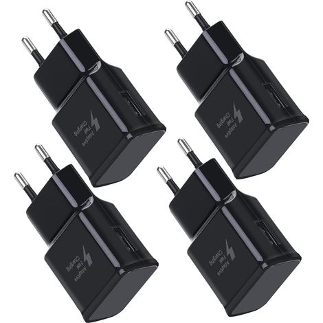Lot de 4 Adaptateurs de Prise de Chargeur d'alimentation USB 5V-2A Chargeur Rapide Universel pour 12/11/X 8/7/6, Galaxy S22 S21 S20 S10 S5 S6 S7 S8 S9/Edge/Plus/Active, Note 5/8/ 9/10 (1/5)