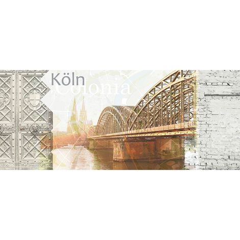 Papier peint panoramique ville moderne | Tapisserie panoramique Cologne | Papiers peints panoramiques industriels gris et orange - 250 x 600 cm (6 pièces) (1/2)