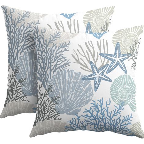 Funda de cojín Ocean de 45x45 cm, azul marino, impermeable, para uso exterior - Juego de 2 fundas de almohada decorativas (1/5)