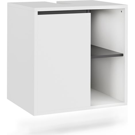Meuble sous lavabo Viola, blanc/gris, 60x60cm avec des étagères ouvertes, Vicco