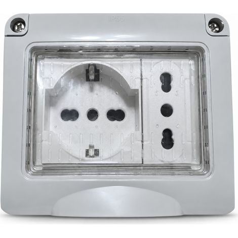 Cassetta Elettrica IP55 con Presa Schuko e Presa Bipasso