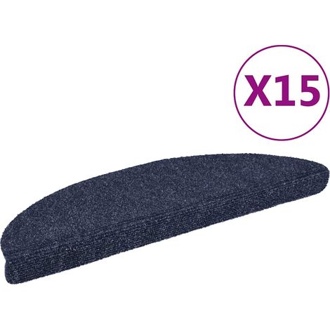 Tapis d'escalier-Moquette d'escalier-Tapis de marches autocollants 15 pièces 56 x 17 x 3 cm Bleu Demi-rond 782378 (1/5)