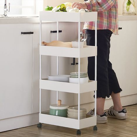 Carrello portaoggetti a 4 Ripiani Scorrevole Mobile Haloyo®,per Cucina, Bagno, Lavanderia, Camera da Letto,40 x 22 x 90 cm,bianco (1/5)