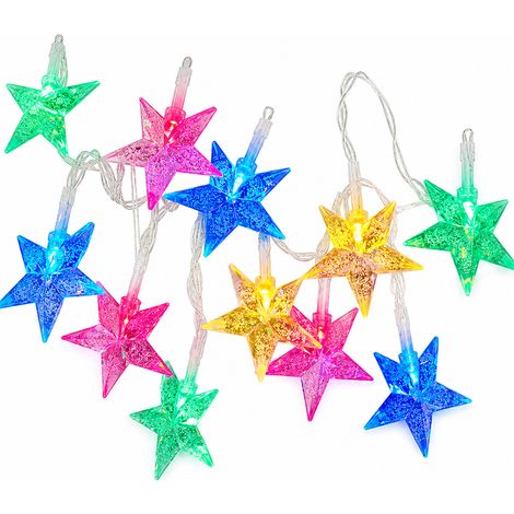 Guirlande Solaire LED Étoiles Multicolores, 20 LED, 8 Modes, Décoration de Noël Extérieure (1/5)